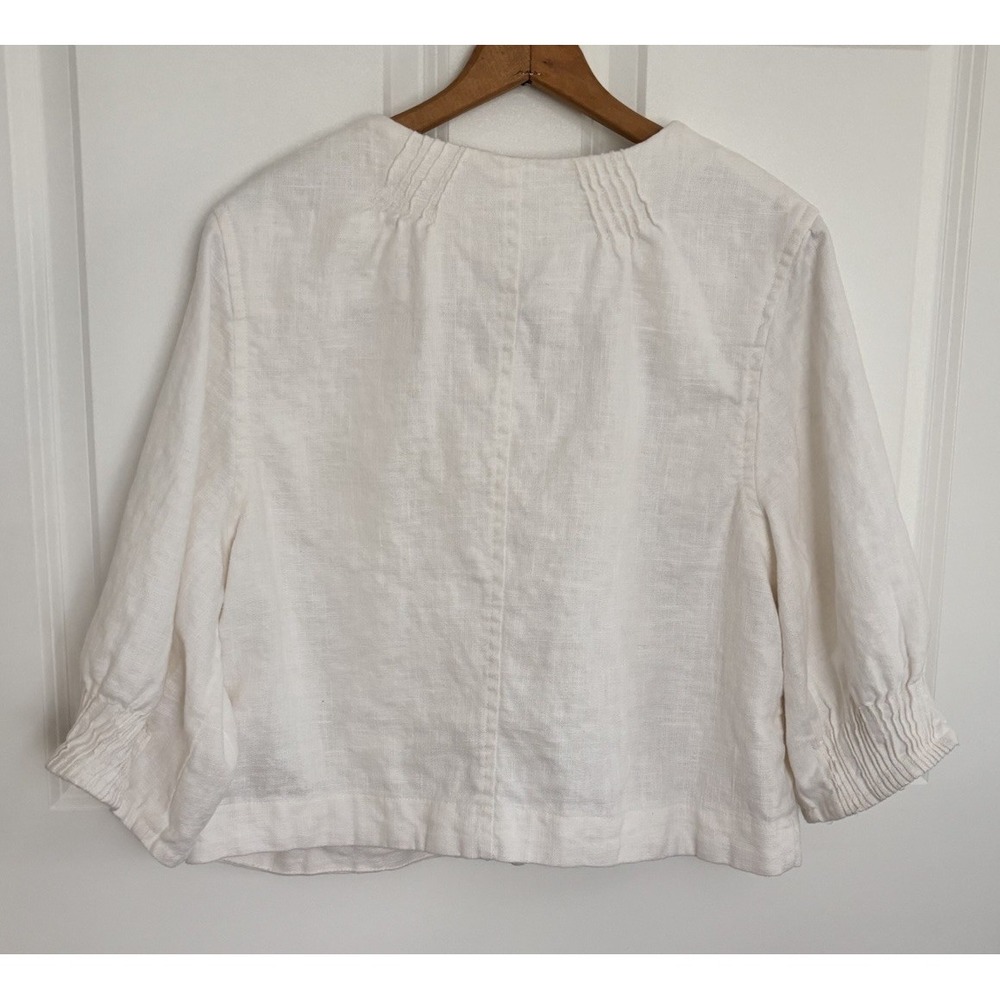 LAL‎ Live a Little White 100% Linen Jacket XL Cropped 3/4 Sleeve Coastal 0740 - Picture 3 of 6